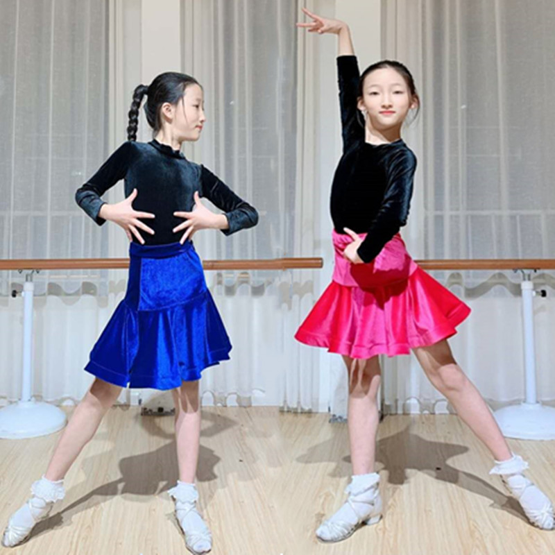 秋冬季丝绒长袖少儿比赛拉丁舞