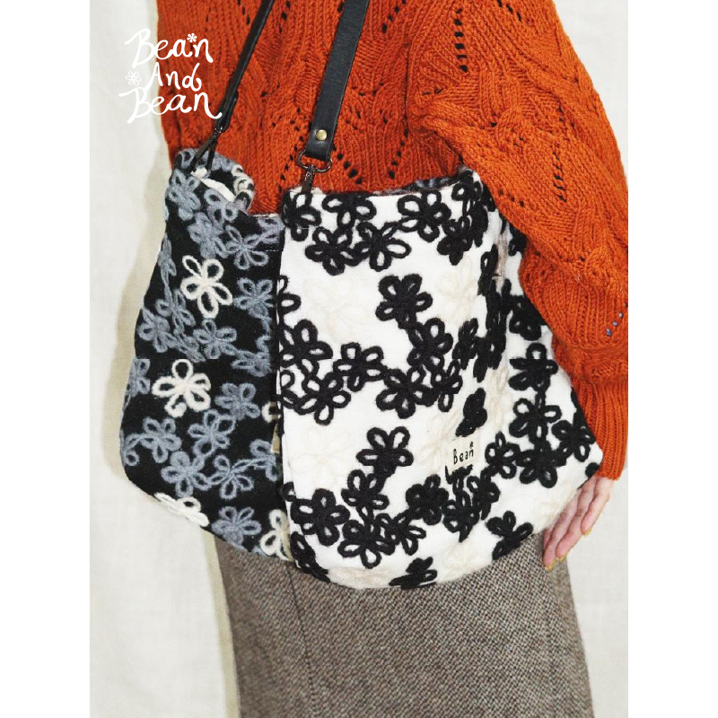 BeanAndBean立体提花单肩包 毛呢手拎单肩包甜美秋冬氛围感高级感