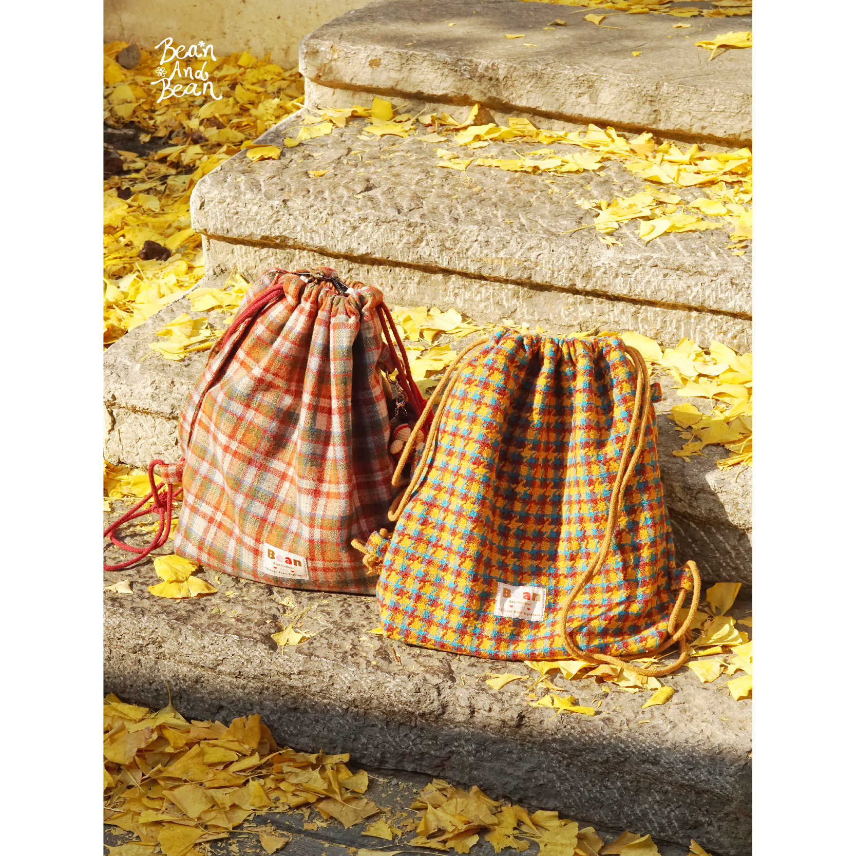 BeanAndBean 三种背法毛呢抽绳包大容量双肩包单肩包斜挎包多用包