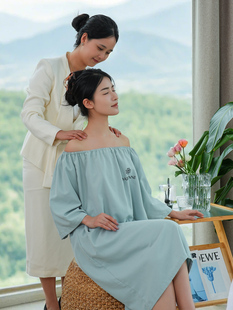 贝雅颜美容院专用按摩服吸水亲肤舒适莫奈棉纯色浴裙四季 定制LOGO