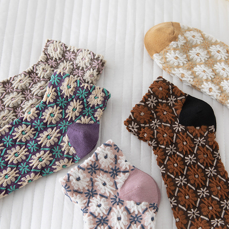 2双装 复古小花花小清新春夏短筒袜