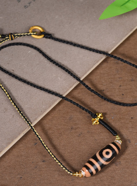 西藏二眼天珠玛瑙编织绳手工编织锁骨链虎牙项链藏式民族风文玩