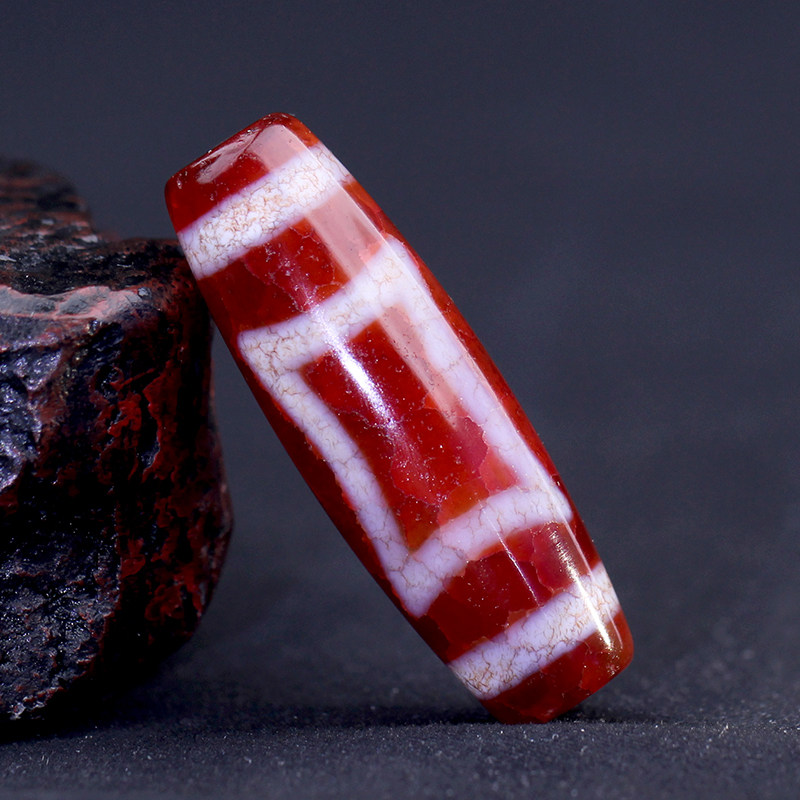 梵间星辰 西藏天然玛瑙 龙鳞凤血天地天珠 39*13mm超顶吊坠锁骨链