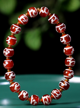 梵间星辰天然真品西藏庙供院供老矿玛瑙至纯红肉天地天珠手串手链