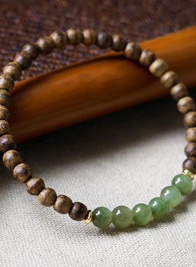 黄油一线沉香木搭配碧玉新中式国风手串文艺简约素圈国风手链批发