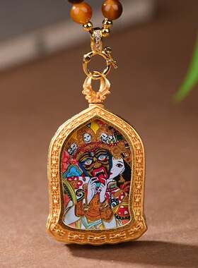 梵间星辰 新中式扎基拉姆唐卡金色吊坠水晶项链复古怀表造型