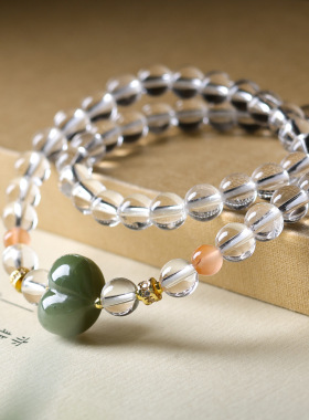 2026上新天然白水晶双圈手链文玩和田玉屁桃南红玛瑙手串一件代发