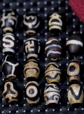 梵间星辰 西藏天然玛瑙 老料火供财神天珠10*13mm超顶 配饰小腰珠