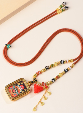 藏式简约老钱风天珠男女唐卡扎基拉姆吊坠绳手工编织百搭项链挂绳