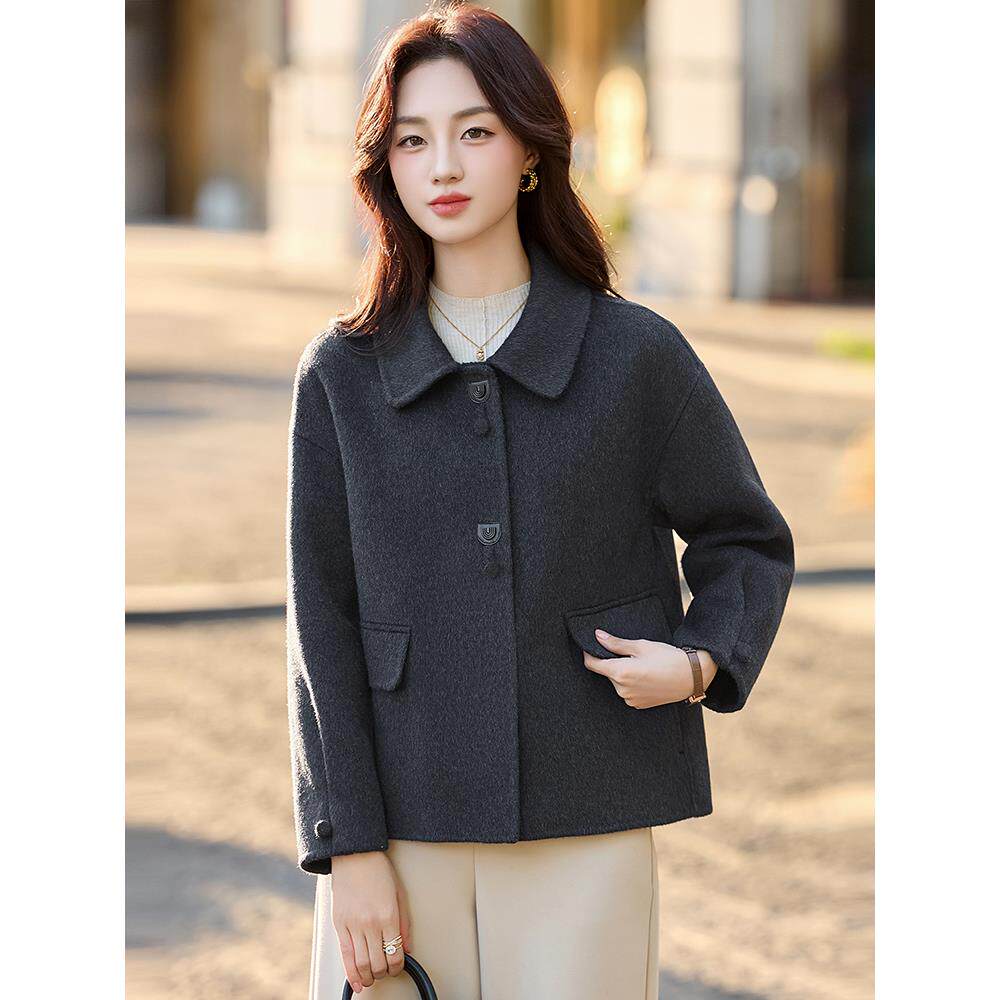 MONLOUVE红色双面呢外套女2025秋冬新款高级感小个子气质短款上衣