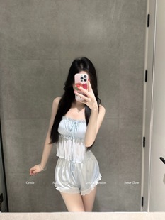 家居服 吊带短裤 热恋网纱透视小胸睡衣套装 系带性感吊带2026春新款