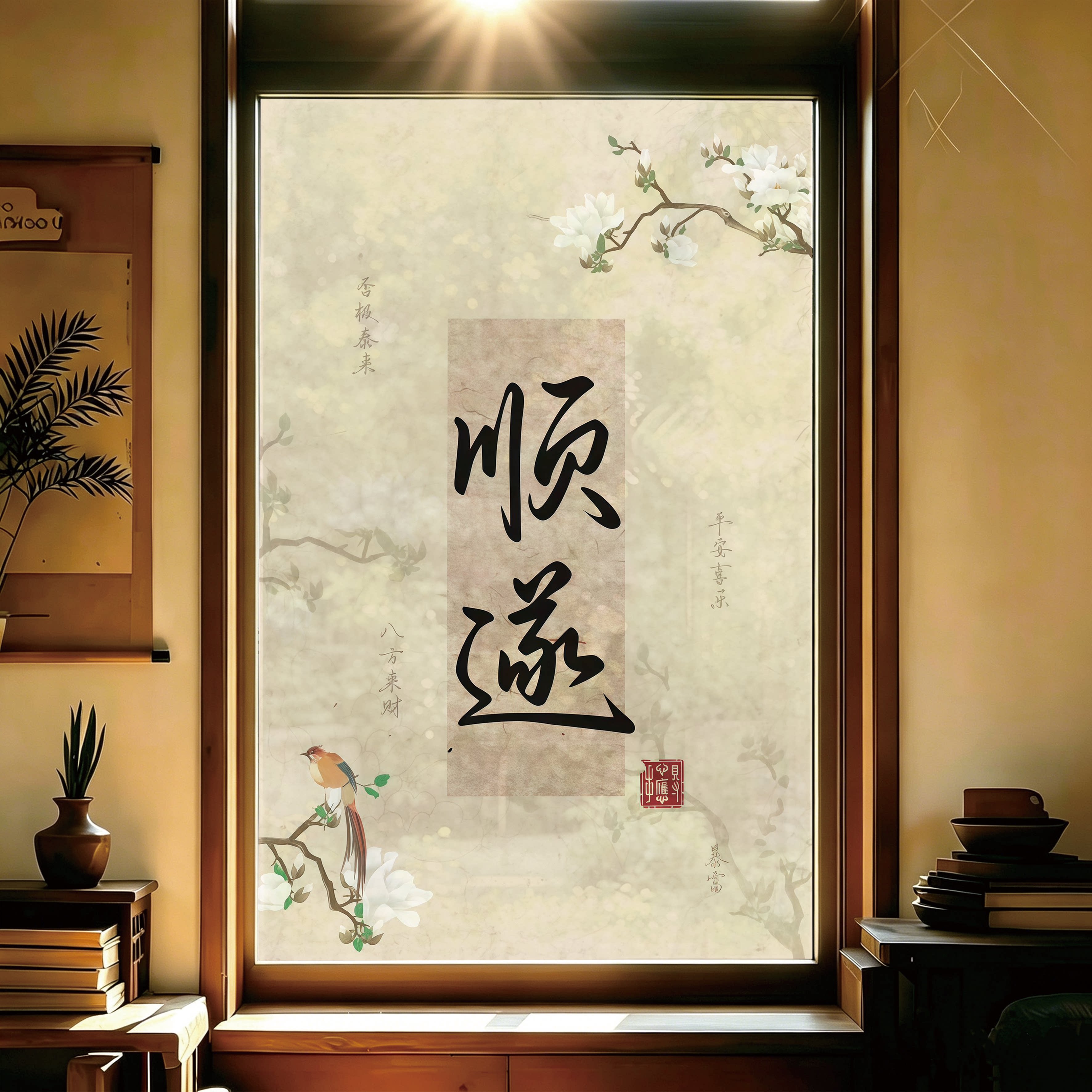 玻璃贴纸全遮光磨砂膜防晒隔热书房装饰画防窥视不透明窗户静电贴图片