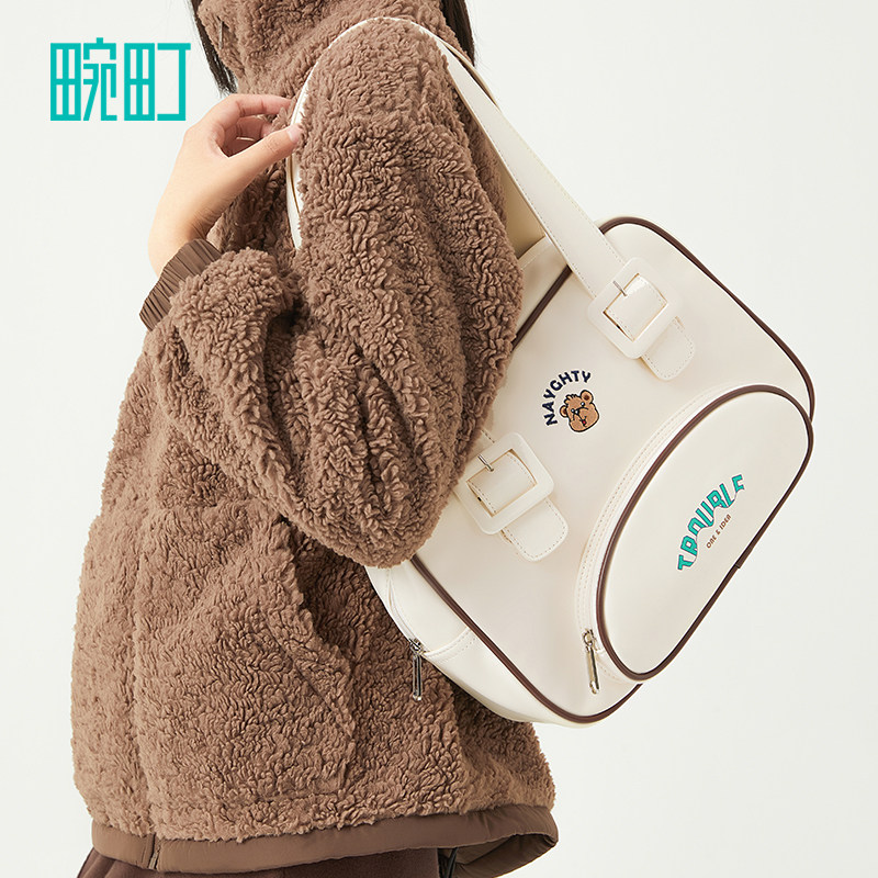 畹町Old School系列拼接帆布包女大学生上课包包学院风手提单肩包,箱包皮具/热销女包/男包,时尚帆布包,淘宝优惠券,粉丝福利购,淘宝优惠卷