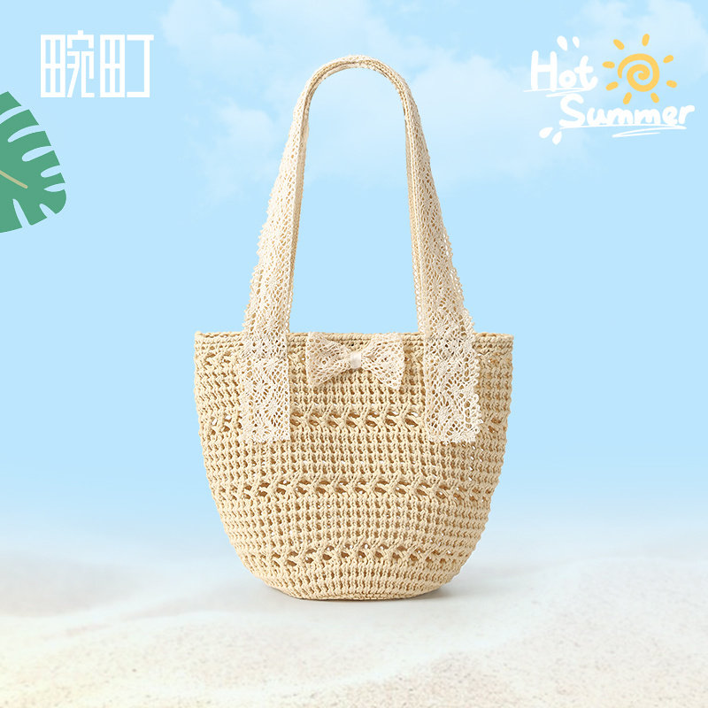 畹町镂空编织针织菜篮子包女夏季海边度假手提包蕾丝蝴蝶结单肩包,箱包皮具/热销女包/男包,通用款女包,淘宝优惠券,粉丝福利购,淘宝优惠卷