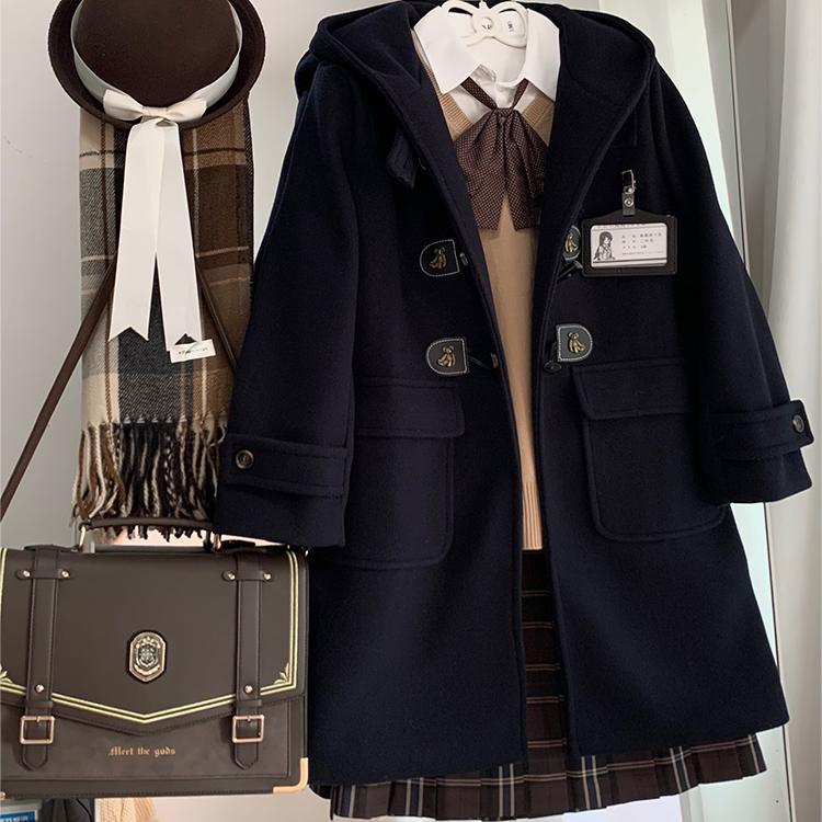 轻音柠檬加厚毛呢JK大衣夹棉外套