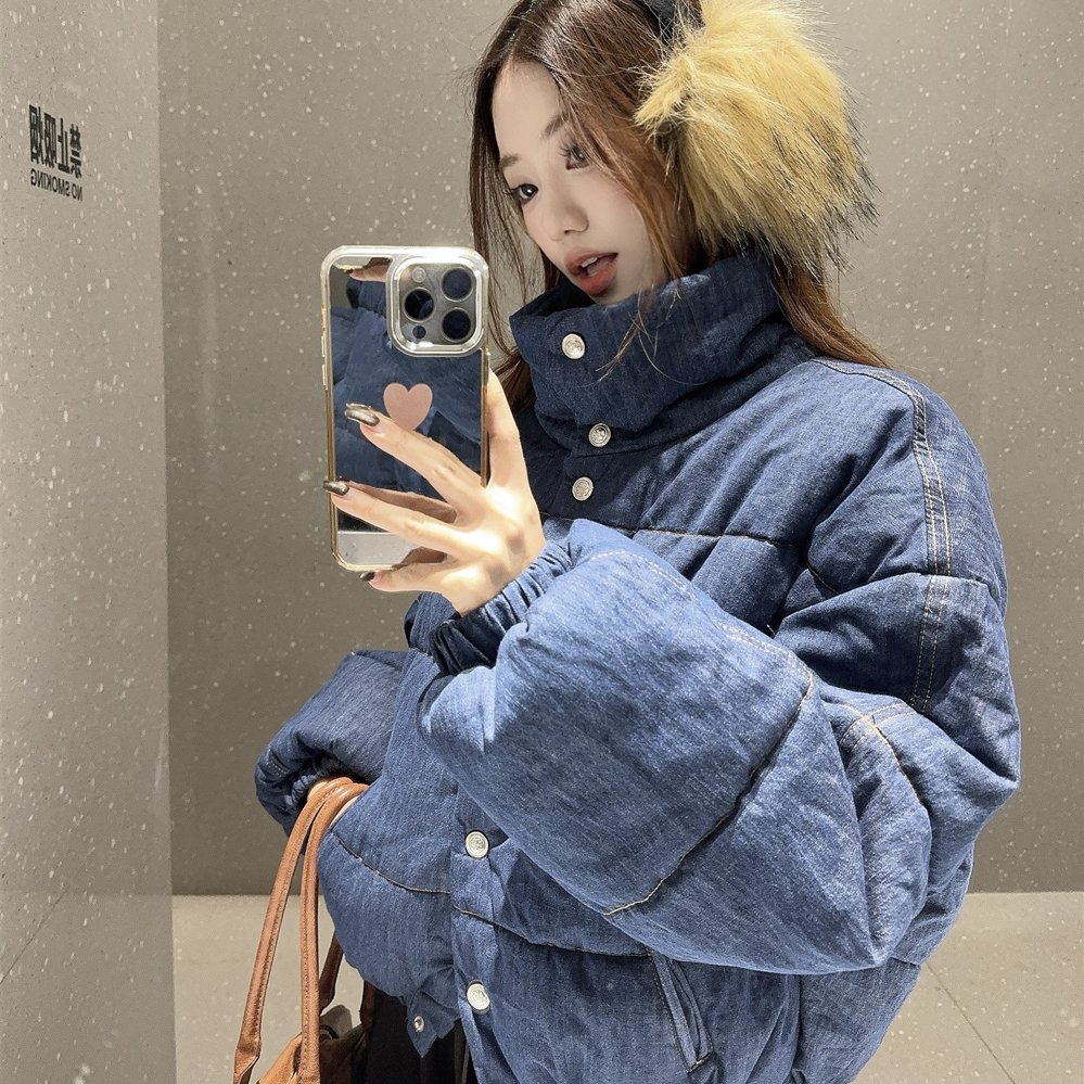 实拍实价 Jennie同款棉服立领牛仔外套短款外套女