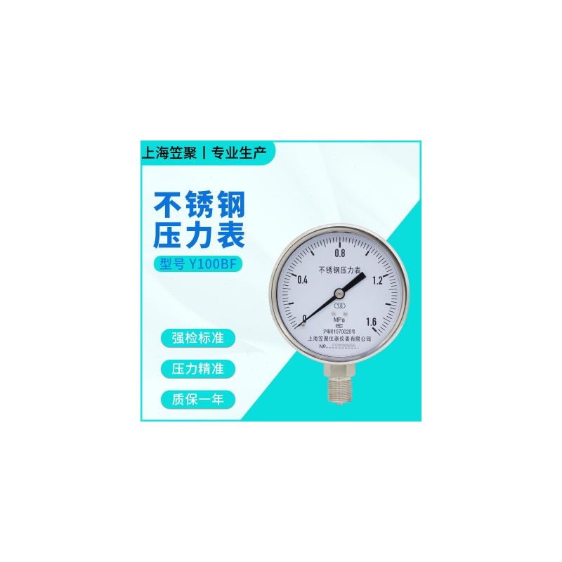 上海笠聚Y100BF不锈钢压力表1.6mpa气压耐高温蒸汽防腐氨气真空u.