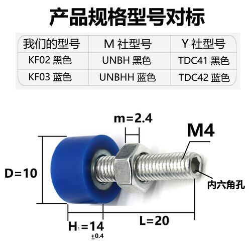 前六角内六角螺钉聚氨酯涂胶螺钉缓冲限位止动螺栓手动螺钉M4M5M6