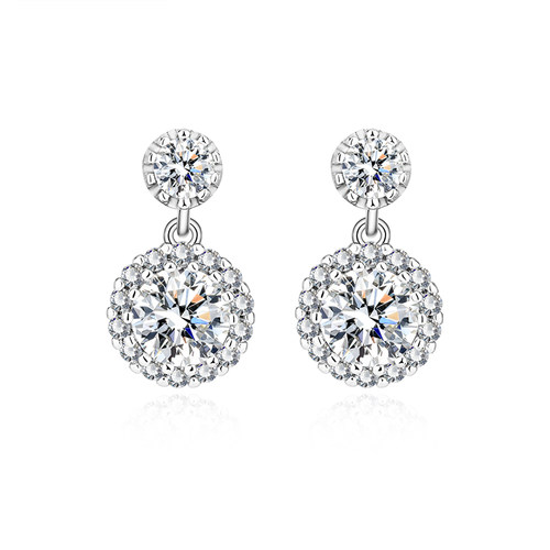 超闪莫桑石耳环纯银2023新款爆款铂金耳针百搭圆耳坠仿真钻耳饰女