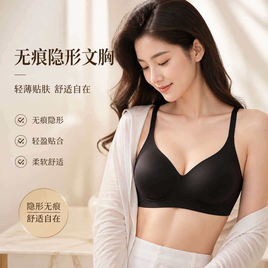 隐形无痕无钢圈聚拢支撑文胸