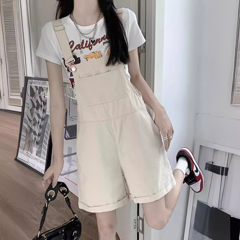 牛仔背带裤女夏季薄款2025新款大码胖mm减龄显瘦休闲阔腿五分短裤