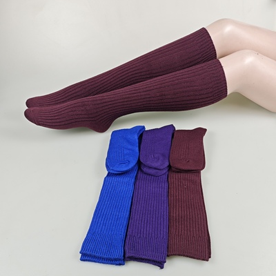 5双羊绒长筒袜女高筒及膝竖纹纯色双针膝下小腿袜冬季保暖堆堆袜