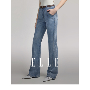新款 ELLE法式 女2024春装 子 高级感微喇叭牛仔裤 设计感小个子复古裤