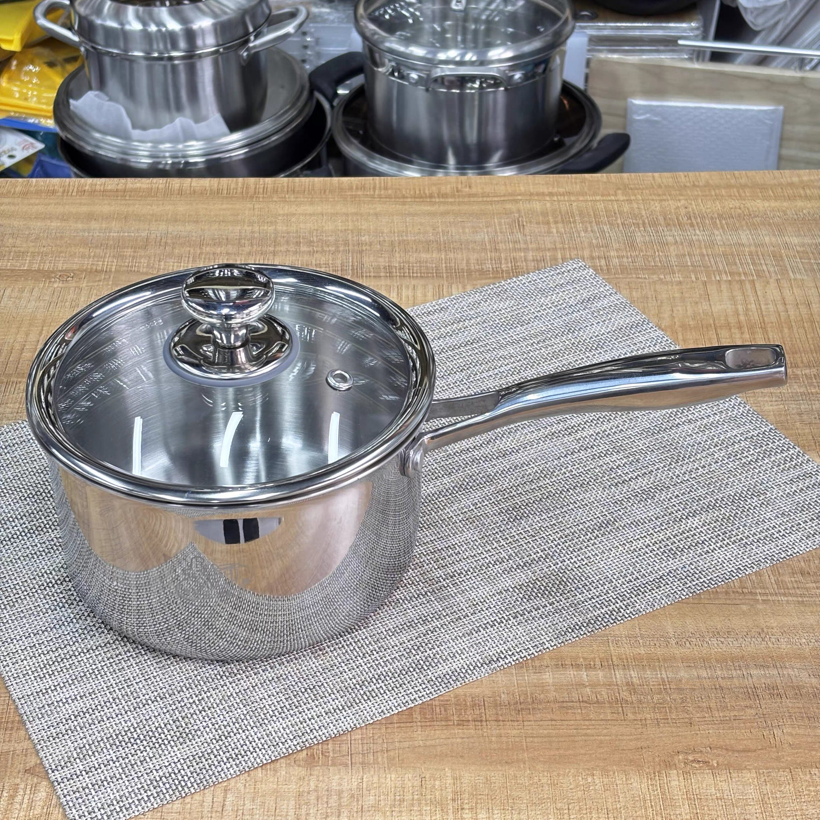 长河316三层钢奶锅家用不锈钢加厚一体成型煮奶锅18cm