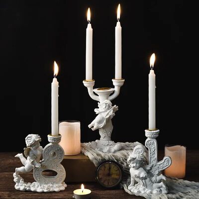 Estatuetas De Resina Branco Vintage Cupido Digital Candlesti