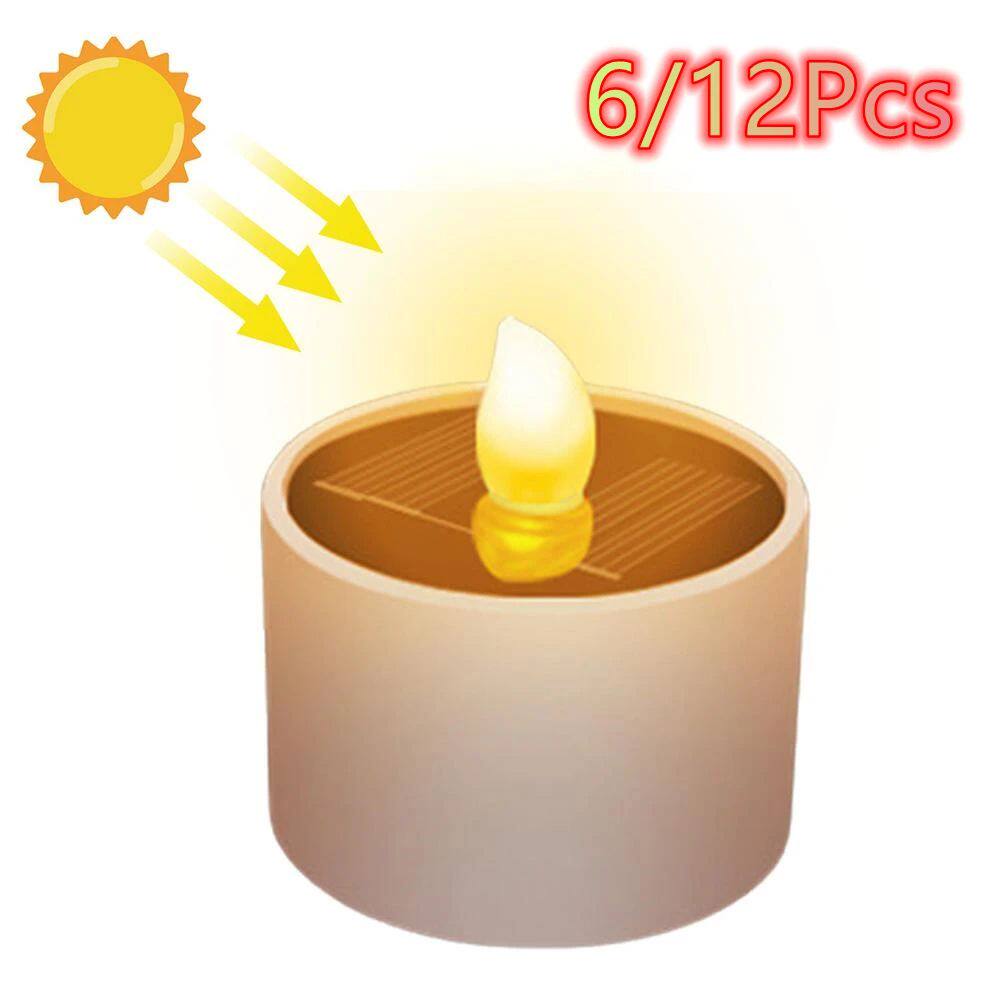 6/12pcs sem chama LED vela solar alimentado levou chá luz j