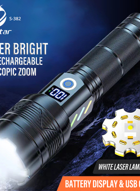 Lanterna LED de alta potência com display, tocha Zoom imper