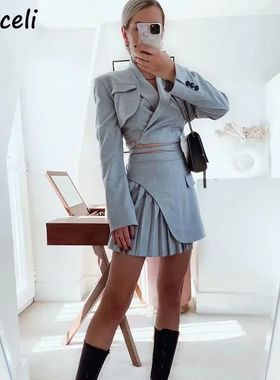 Yojoceli conjunto de saia feminina plissada, sexy, outono, e