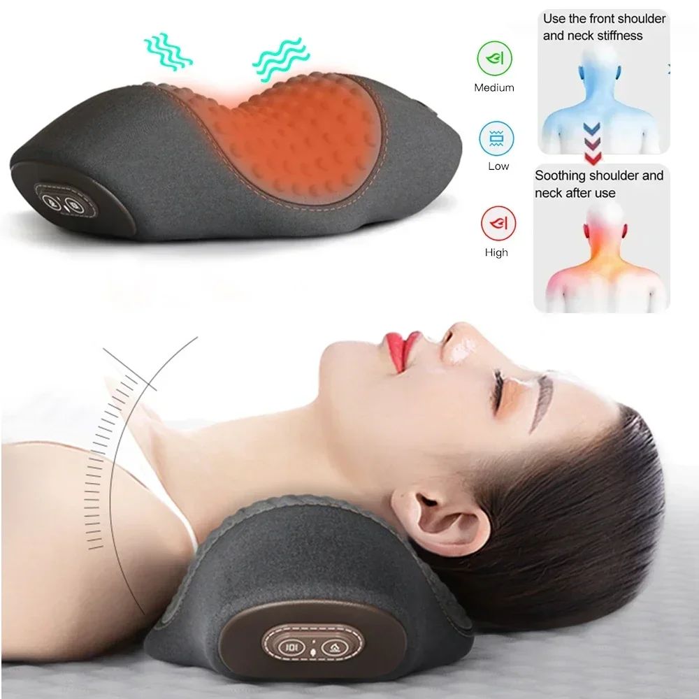 Electric Neck Massager Cervical Pillow Heating Vibration Mas