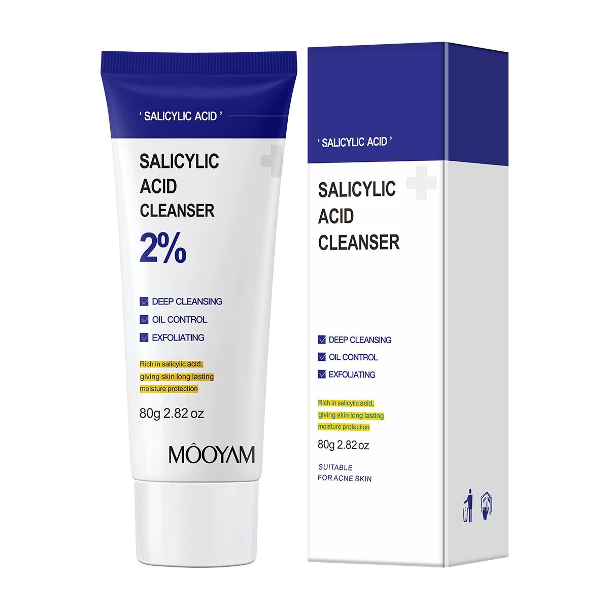 1/2/3pcs Salicylic Acid Facial Cleanser Deep Cleaning Skin C