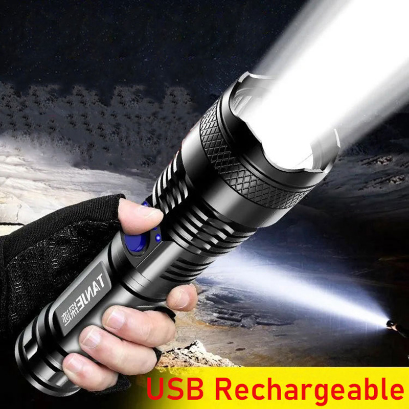 Lanterna led potente à prova usb, carregamento usb, bateria