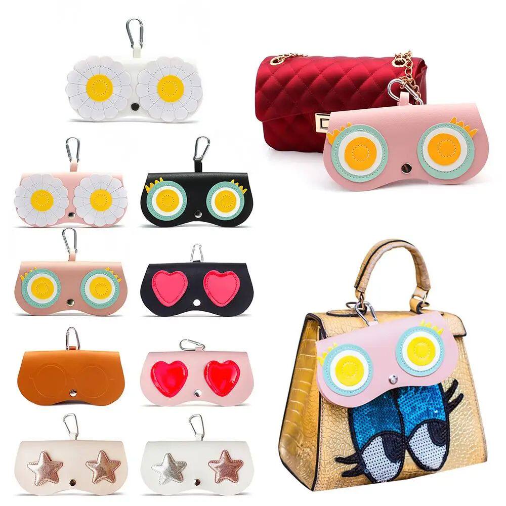 PU Leather Cartoon Sun Eye Glasses Box para mulheres, Estojo