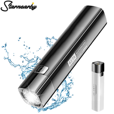 Lanterna de led portátil 2 em 1, usb, recarregável, luz fo