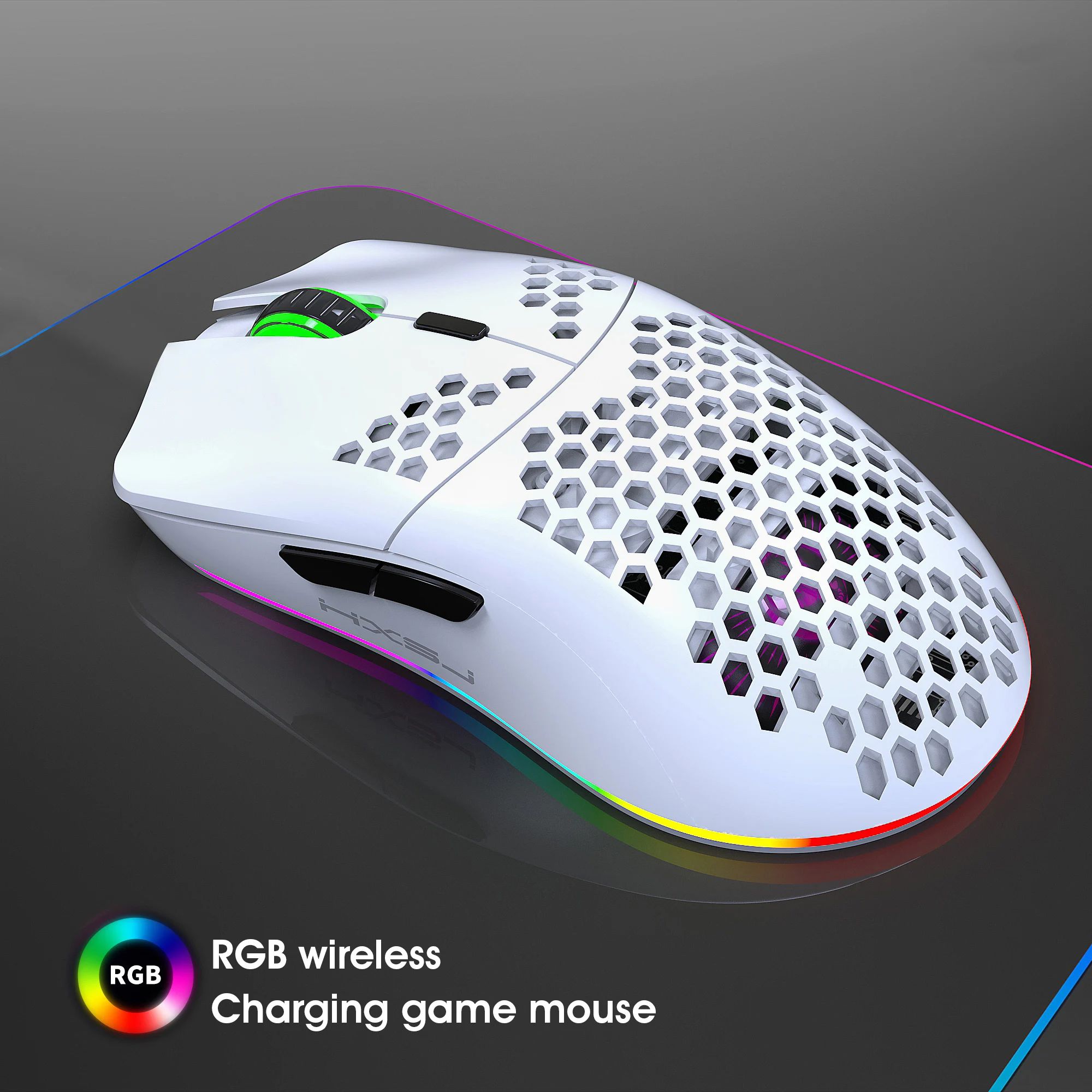 2.4g mouse sem fio, rgb, luminoso, ultraleve, favo de mel, v