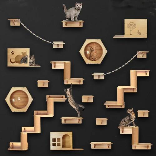 Wall Mounted Cat Prateleiras e Escada Corda, Co?ar Post, Mó
