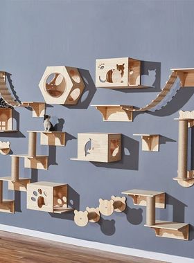 Wall Mounted Cat Hammock Set, Escalada Prateleiras De Madeir