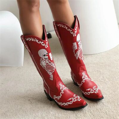 Botas de vaqueiro ocidentais para mulheres, botas de caveira
