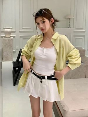 Blusa amarela simples de peito único feminina, camisa da mo