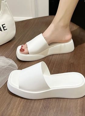 Chinelos planos para mulheres, fundo grosso, salto de cunha,