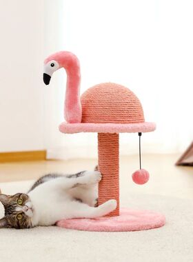 Animal em forma de gato arranhando post flamingos bonito gat