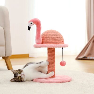 Animal em forma de gato arranhando post flamingos bonito gat