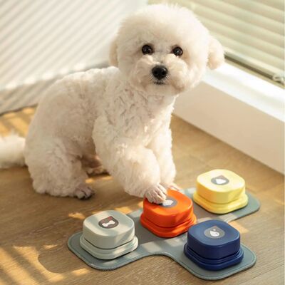 Mewoofun-botones para perro con estera de goma grabables, ju