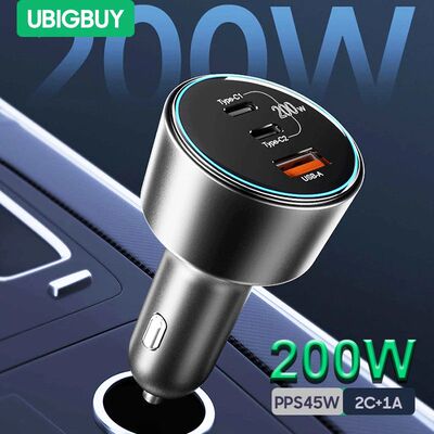 Ubigbuy-cargador de coche de 200W, carga rápida de 3 puerto