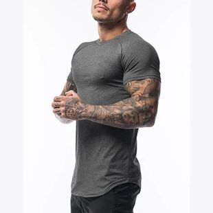 Camiseta respirável de manga curta masculina fitness, roupa
