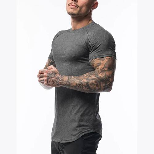 Camiseta respirável de manga curta masculina fitness, roupa