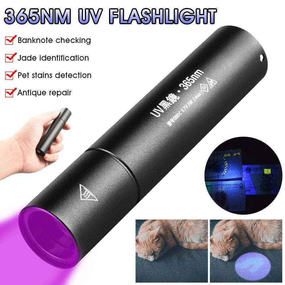 Linterna UV portátil recargable, luz negra, 365nm, ultravio